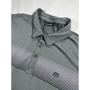 Travis Mathew XXL Polo Shirt Gray Stripe Golf Performance Stretch Top ScriptBack